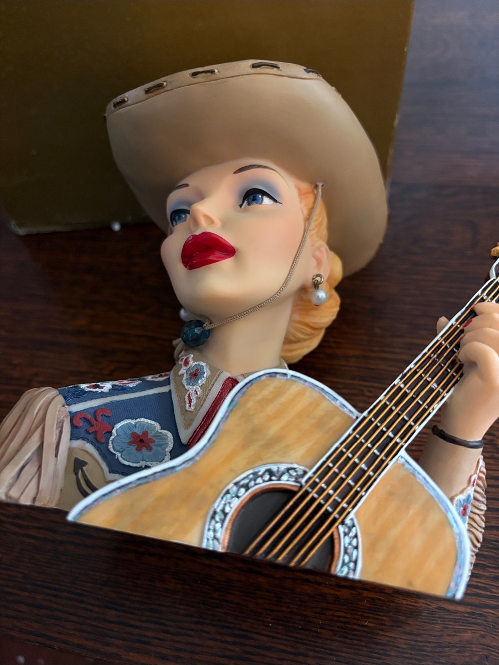 Cameo Girls Porcelain Guitar Player Figurine in Cream and Tan Lady Head Vase